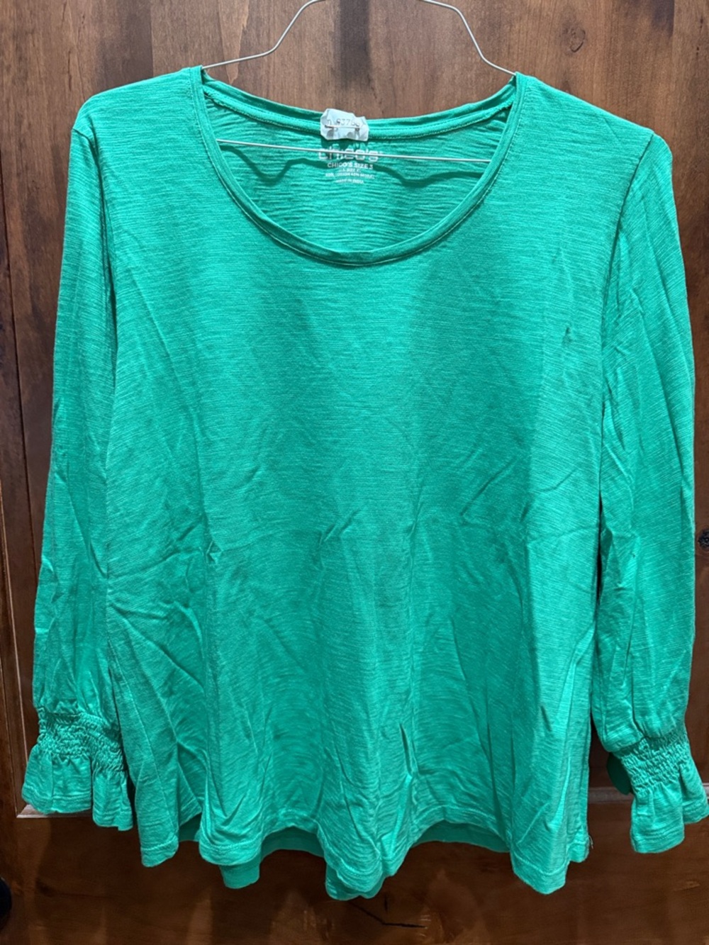 Chico's Bright Teal Long-Sleeve Scoop Neck Top